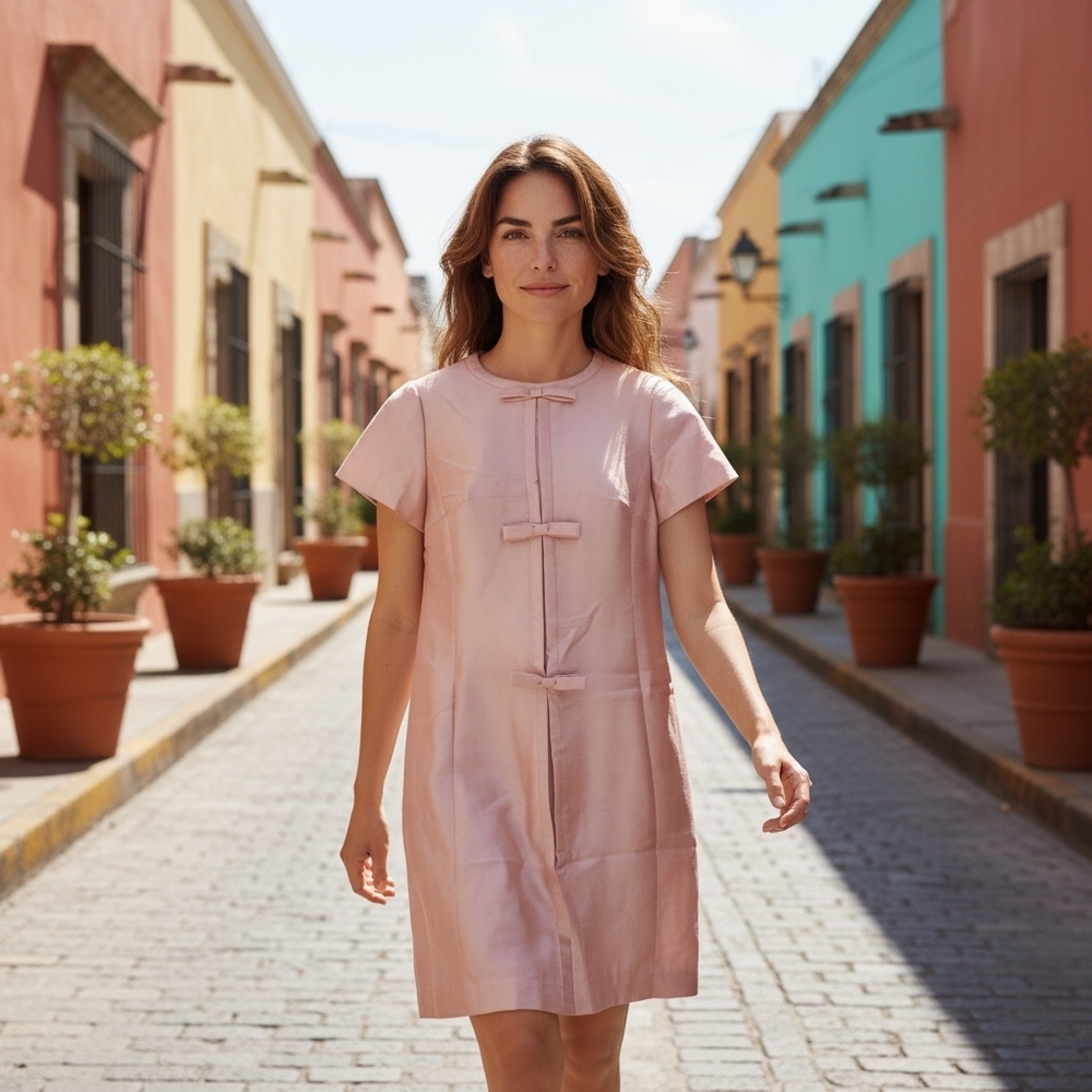 Vintage 1960s Dynasty Pink Bow Dress | Made in Hong Kong